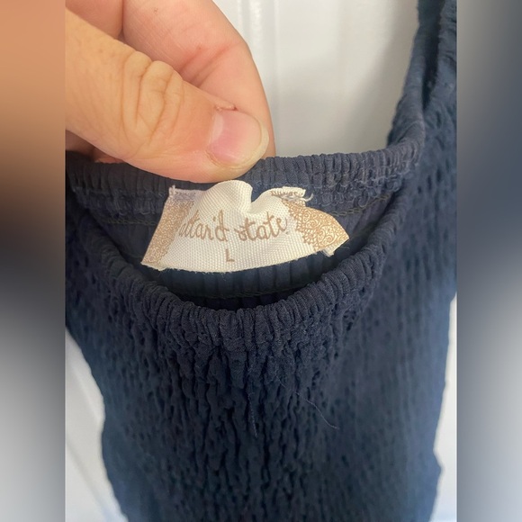 Women’s Altar’d State Checked Navy Blue Nap Dress With Puff Sleeves Size Large - Picture 2 of 7